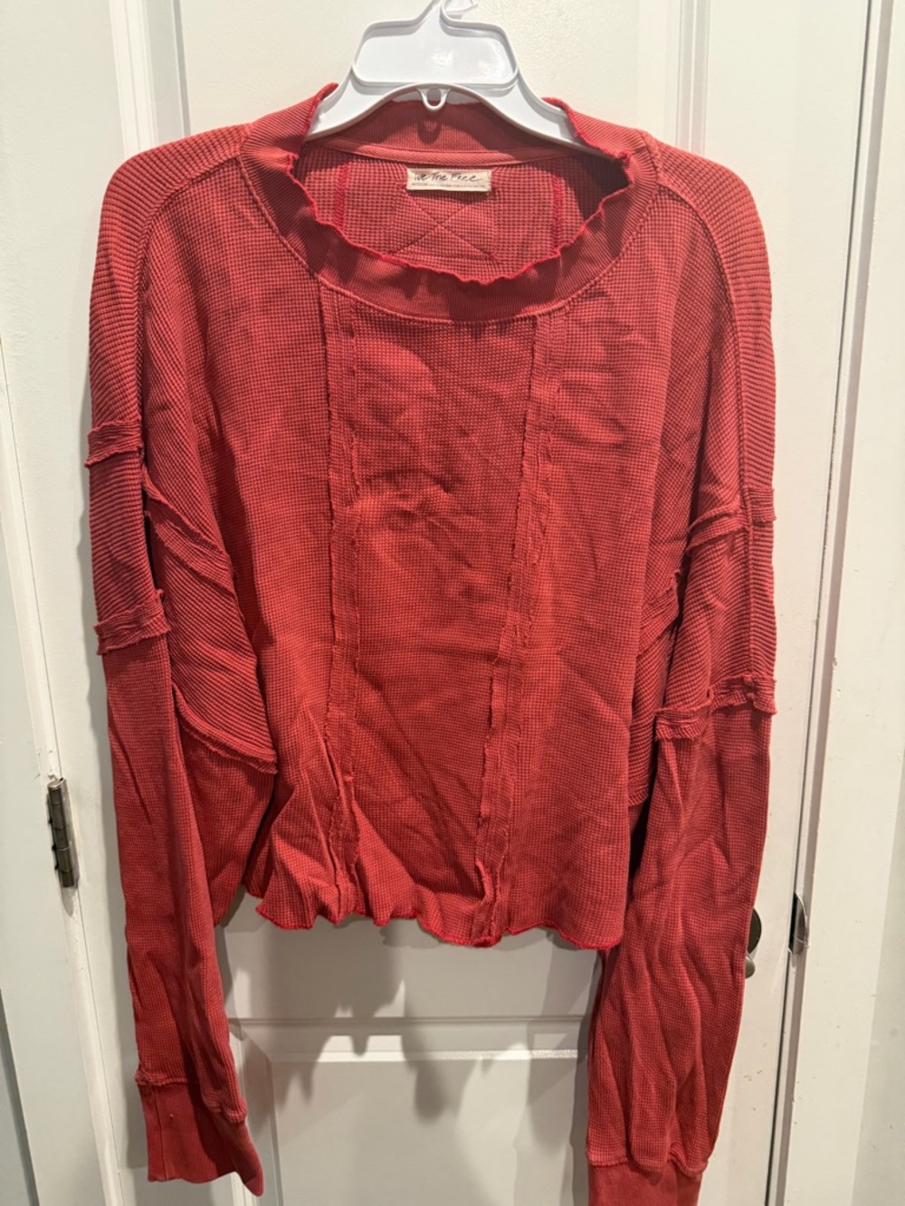 Free People Women's Red We The Free Ricky Thermal Long Sleeve Top Size Medium - Picture 3 of 4